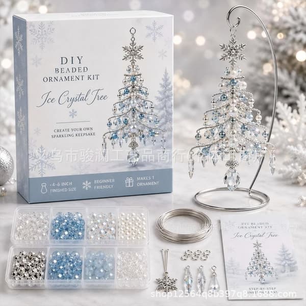 Gør-det-selv juletræsperlepyntssæt, 7 festlige designs, håndlavet julehåndværkssæt A