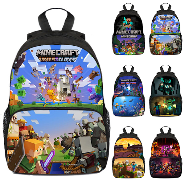 Minecraft Ryggsekk for Barn Skolesekk Ryggsekk Figurer Veske D