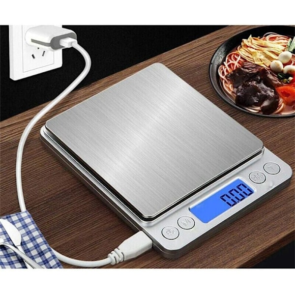 Digital Köksvåg med USB-laddning, 0,1g/3kg Digital Våg, Precision Elektronisk Våg, Psc/Tara/LCD-Display Funktion, 9 Enhetsomvandlingar