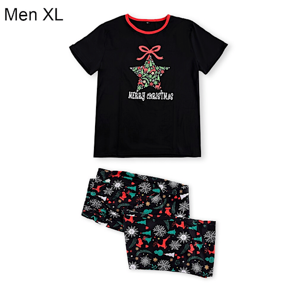 Julepyjamas Matchende Familiepyjamas Forældre-Barn Sæt Bær Kortærmet T-shirt Bukser Sne Elg Nattøj med Tryk Men XL