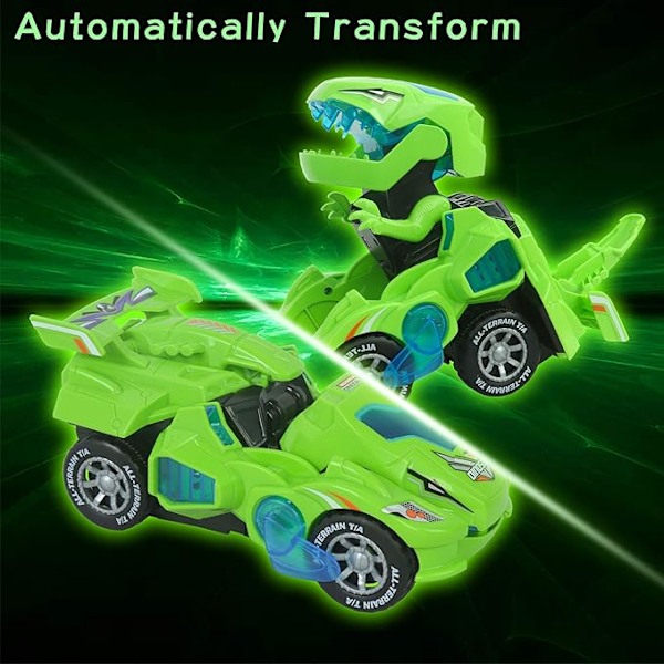 Transformers-lelut 3–6-vuotiaille pojille, dinosauruksen lelut LED-valoilla ja musiikilla, dinosauruksen autolahjat 4, 5, 6, 7-vuotiaille (vihreä)