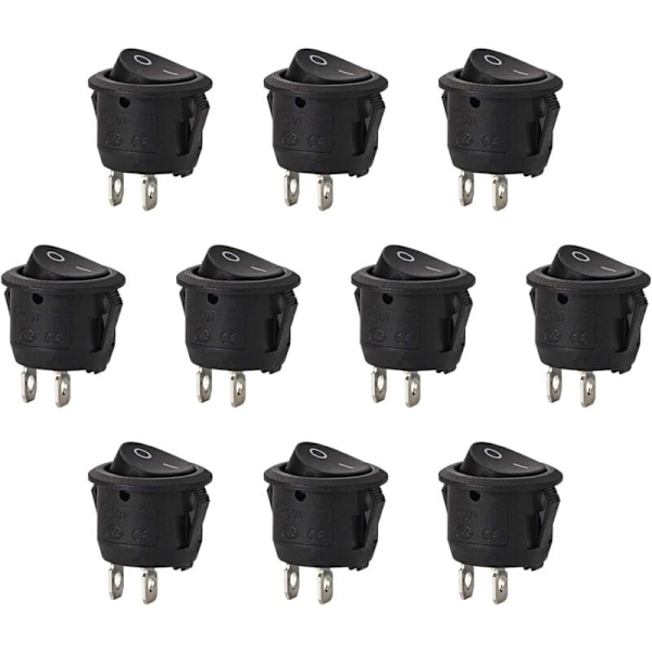 10 st Runda Vippströmbrytare med Låsande SPST-brytare 2-Pin AC 6A/125V, 3A/250V för Bil, Lastbil, Båt