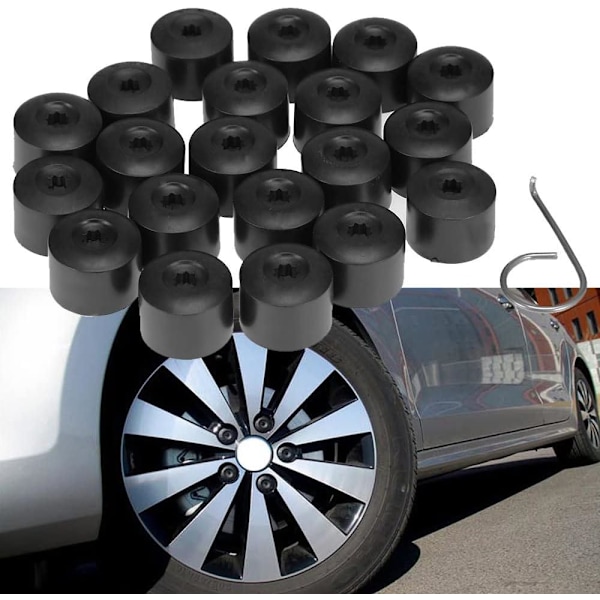 20 stk. boltdeksel for VW Golf, bilfelger, hjulmutterdeksel, svart