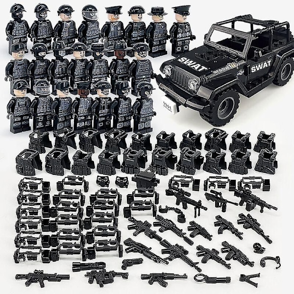 22 kpl Musta SWAT Poliisi Jeep Auto Minifiguuri Leikkihahmo Minihahmot Lapsille Lahja