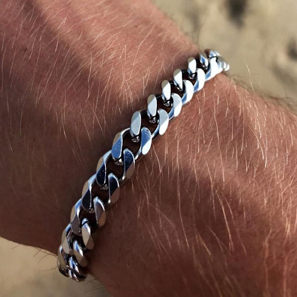 Herre Titanium Stål Armbånd Sekssidet Poleret Cubansk Armbånd Simpel Personlighed Smykke (Sølv) silver