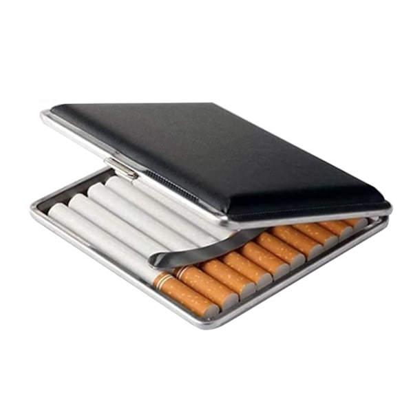 Elegant Cigaret Etui i Kunstlæder & Metal - 20 Cigaretter Svart Black