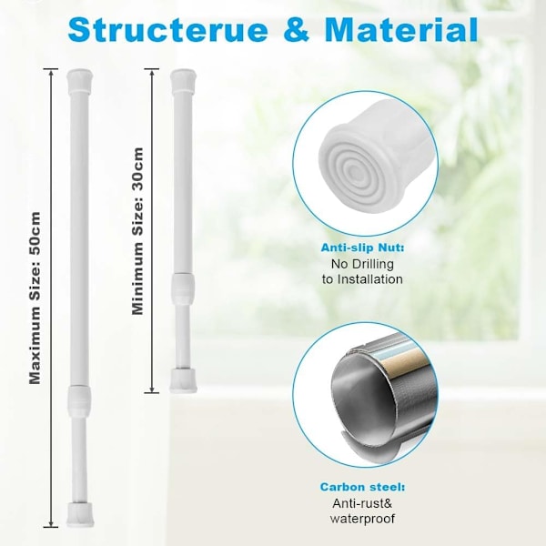 Utdragbar gardinstång, 6 st 30-50 cm halkfri borr-fri stång för gardiner 6 pcs (30–35 cm)