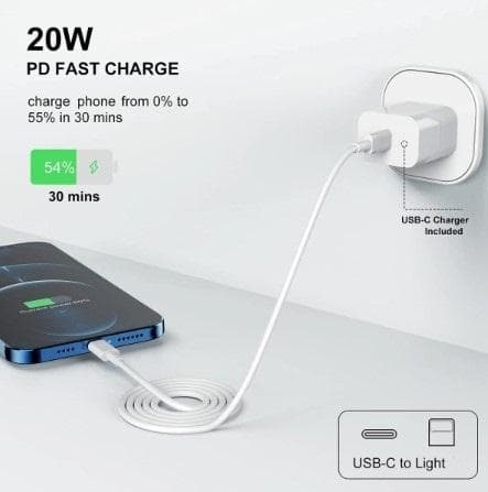 iPhone Hurtiglader USB-C Strømadapter 20W + 2m Kabel Hvit Hvit White (1st Laddare & 1st 2m laddkabel)