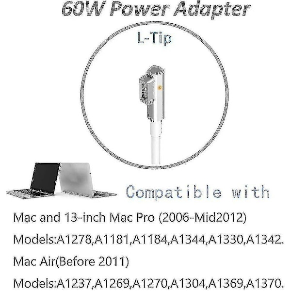 60W Macbook Pro Lader - Erstatning 60W L-tupp Macbook Lader for Gammel Macbook Pro 13 tommer - Universell Strømadapter Kompatibel med Macbook Pro 13 I