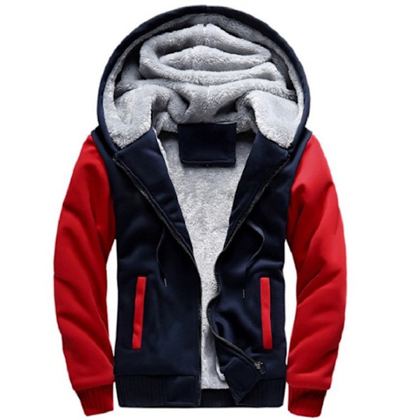 Herre Fleece-genser med hettejakke Vinter Treningsstudio Fleece Hettegenser Full Zip Varm Tykk Jakke Blå Rød Blue Red 2XL