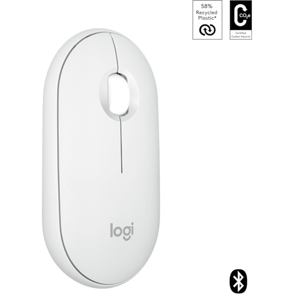 Logitech Pebble Mouse M350s, stilren trådlös Bluetooth-mus, lättviktig, enkel att byta, kompatibel med Windows, macOS, iPadOS, Android, ChromeO