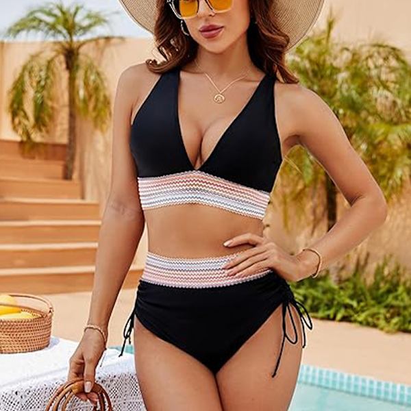 Sommerudsalg Dame Højtaljet Bikini med Mavekontrol Sort black M
