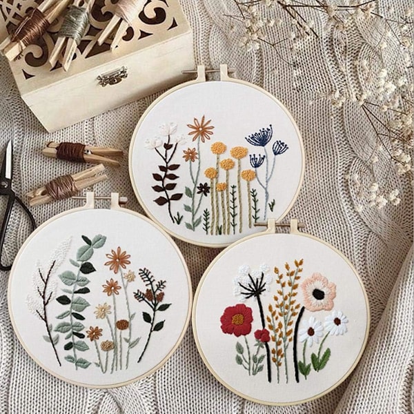DIY Broderikit med Blomstermönster Cirkelbroderi Korsstygn S301