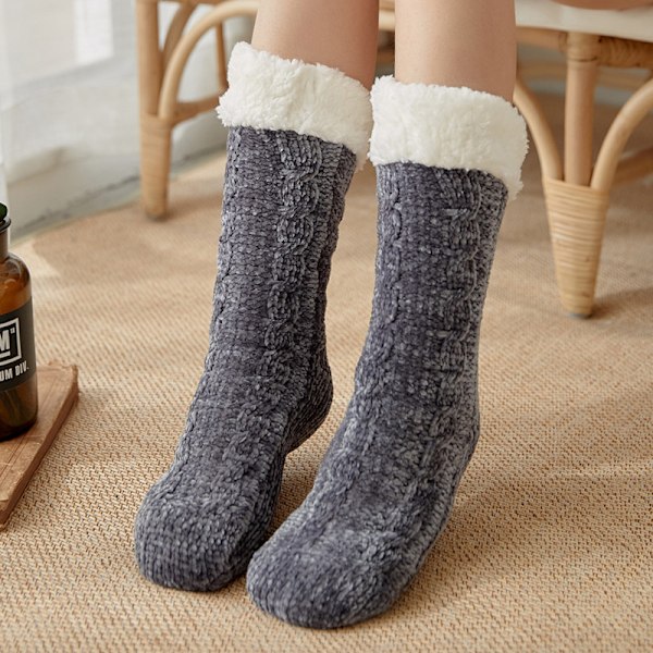 Mysiga och varma strumpor med halkfria egenskaper - FLUFFY Dark gray