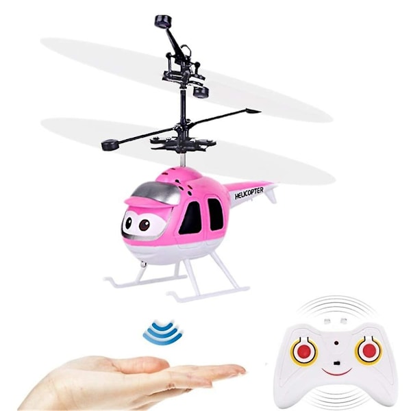 Tecknad Intelligent Sensing Flygande Leksak Fjärrkontroll Helikopter Leksak Med LED-Ljus Pink