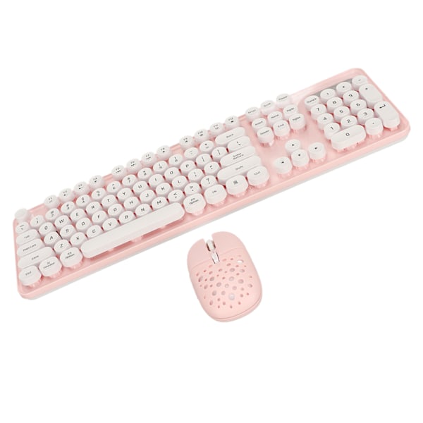Trådlöst tangentbord och mus-kombination Ren Färg Retro 2.4G Trådlöst tangentbord Mus med runda tangenter och numerisk knappsats Rosa