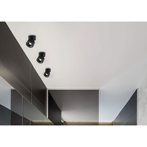 10W Udendørs LED-Spotlight, Justerbar Loftlampe, Køkken, Stue, Butiksbelysning, Varmt Hvidt (Sort) Sunmostar