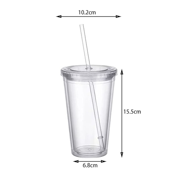 Plastmugg Resemugg Med Sugrör, Dubbelväggig Förseglad Plastmugg Transparent Drickmugg För Fruktjuice Smoothie