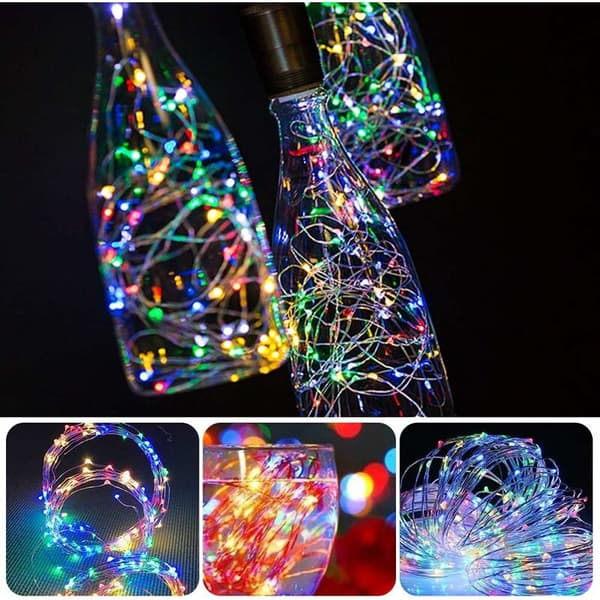 10 LED vinflasklampor, LED-slingor, koppartråd, batteri