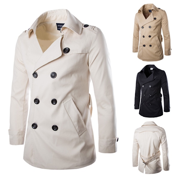 Trenchcoat for menn Slim fit dobbelknappet beige beige M