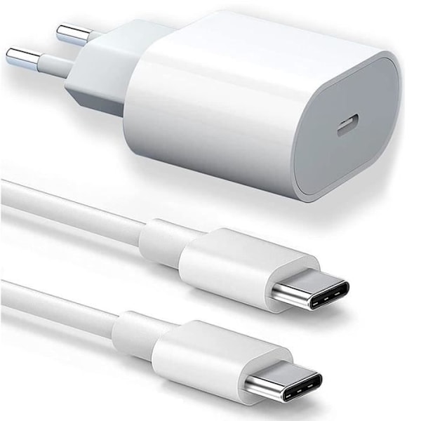 20W USB-C-pikalataus + 20W 1M USB-C-USB-C-kaapeli iPhone 15 Pro Maxille - iPhone 15 Plus - iPhone 15 Pro - iPhone 15 - WELLNGS