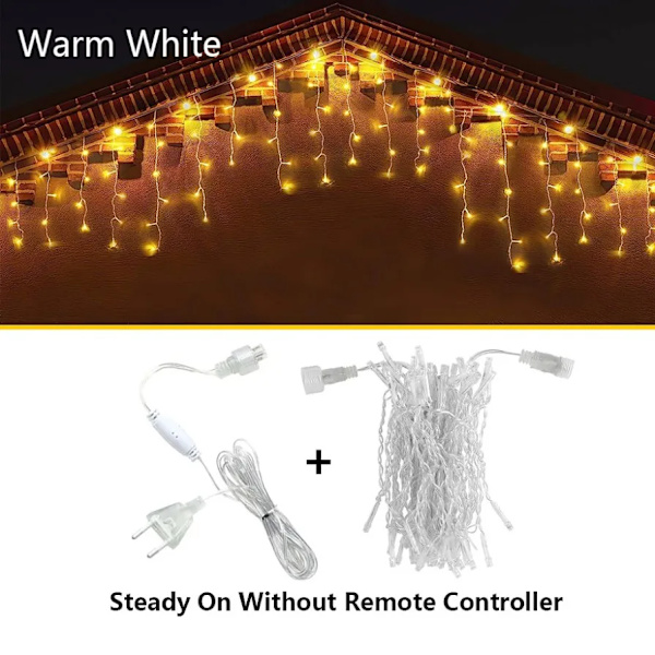 25M Icicle String Lights LED Fairy Lights Julgirlang Med Fjärrkontroll För Nyår Fest Bröllop Trädgård Terrass Inredning Varm Stabil Warm steady on 10M