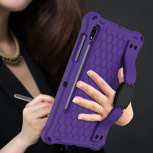 Samsung Galaxy Tab S8 2022 Kotelo Lapsiystävällinen, Näytönsuoja, Kestävä Iskunkestävä Kotelo Olkahihnalla & Käsihihnalla, Mukava [FW] Purple Black