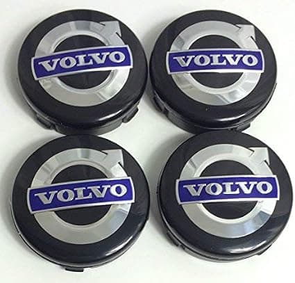 4 x Volvo alufælge, navkapsler, 64 mm, sort/blå, C70