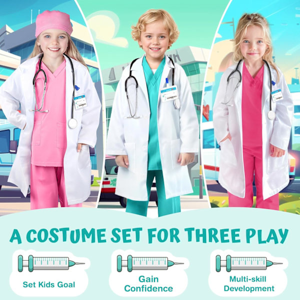 Læge Kostume til Børn - Skrub, Stetoskop, Lab Frakke - Halloween Kostume, Professionel Dag Kostume til Piger 3-12 År 5-6 T 5-6 T Green
