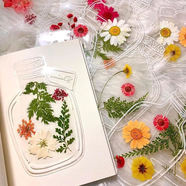 Tørrede Blomster Bogmærke Sæt - 40 Transparente DIY Blomster Bogmærker til Børn, Studenterhåndværk Green
