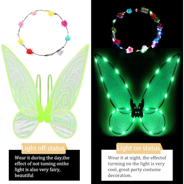 Glitrende fevinger til voksne, LED-pandebånd til karneval og temafester Stjernegrøn Star green Star green