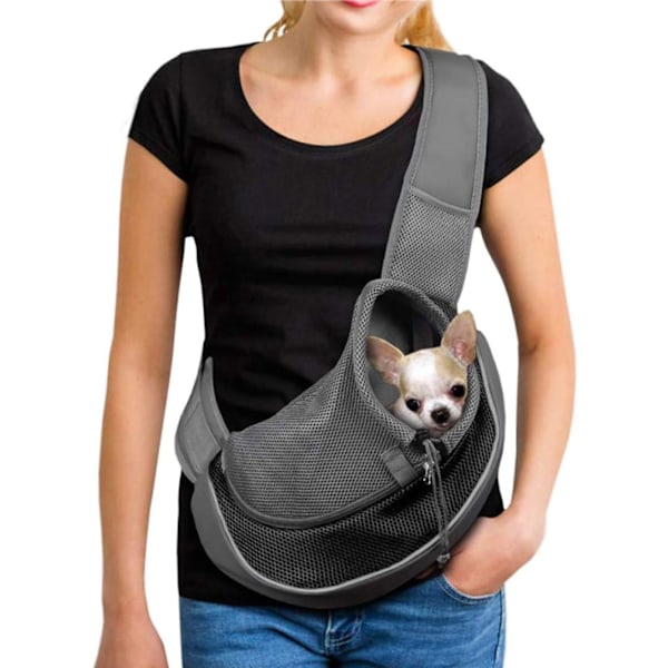 Bærbar Hundetaske Åndbar Mesh Crossbody Taske til Hund og Kat Hvalp Kæledyr Skuldertaske Justerbar Rejsetaske til Små Kæledyr Hund, S