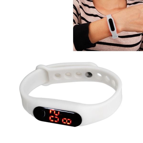 Silikone LED Digitalur Elektronisk Display Farverig Simpel Moderne Sports Silikonerem Digital til Studerende Hvid