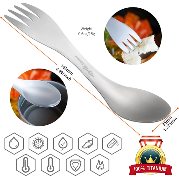 Titan Spork 2-i-1 Ultralätt Sked Gaffel Bestick för Utomhus Camping