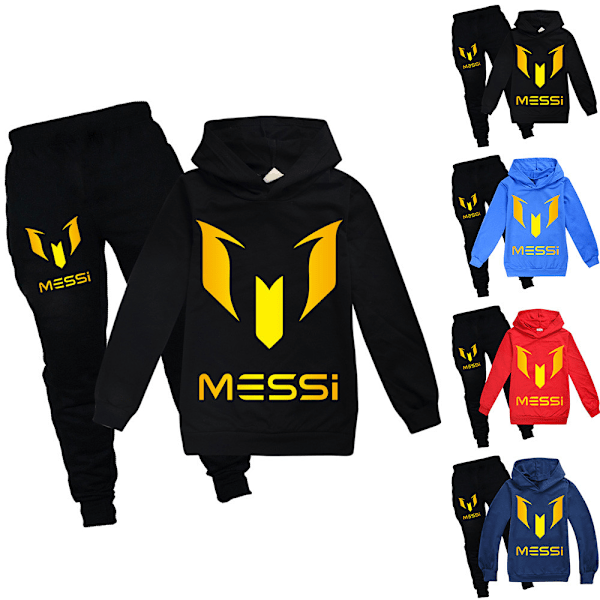 7-14 år Messi barn tonåringar fotboll fotboll hoodies träningsset huvtröjor + byxor Marinblå Navy blue 130cm
