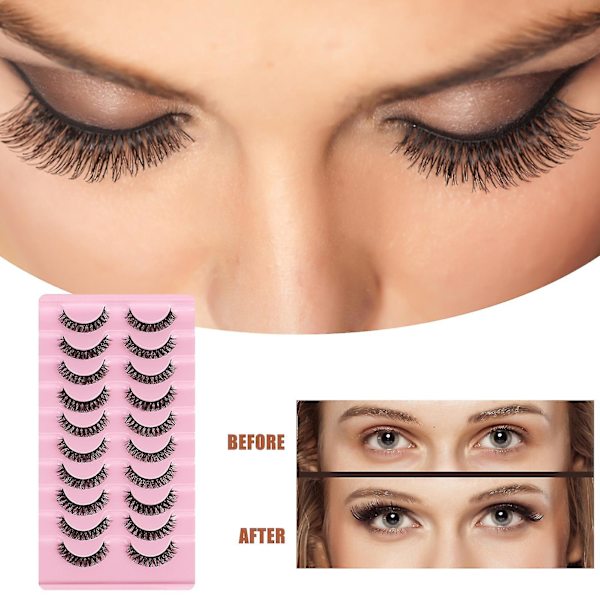 10 Par Återanvändbara Självhäftande Ögonfransar - Inget Lim eller Eyeliner Behövs - Naturliga Tjocka Lösögonfransar - Förlängning