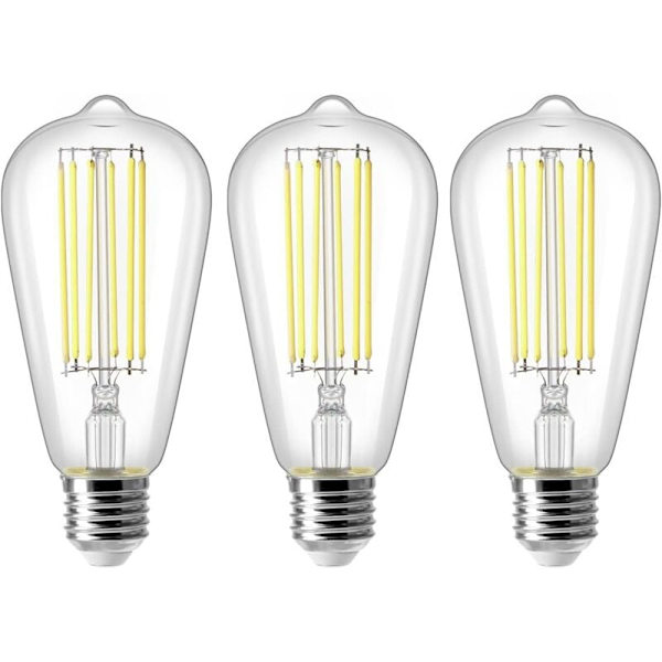 8W E27 ST64 LED-lampa, Vintage Edison Filamentlampa, 80W Ekvivalent, Kallvit 6500K, 800LM, Retro Dekorativ Lampa, Ej Dimbar, 3-Pack