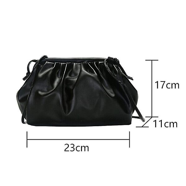 Kvinners Dumpling Bag Cloud Shape Håndveske Ruched Bag Stropp Crossbody Skuldertaske Black
