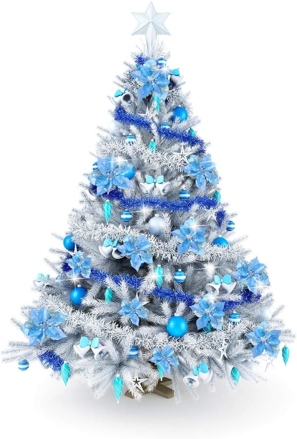 36 stk julepynt kunstige blomster, tredekorasjon blå blue