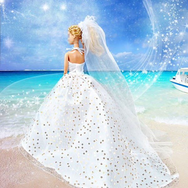 5 st Barbie Kläder Tillbehör Dockbröllopsklänning Prinsessklänning