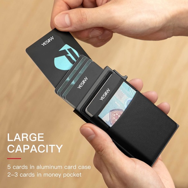 Lille pung til mænd - Pop-up kortholder RFID-blokering Minimalistisk erhvervskreditkort pung med pengeklemme Etui til pengesedler og mønter Black