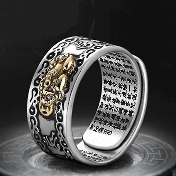 Feng Shui Pixiu Mani Mantra Beskyttelse Velstandsring Amulet Held og Lykke Åben Justerbar Ring Buddhistisk{GKS}