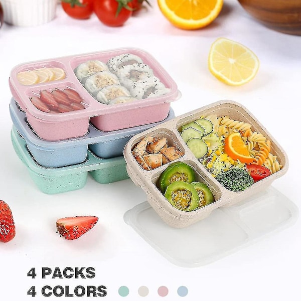 4-pakning Bento Matboks, 3 Rom Matbokser, Matboks for Barn, Gjenbrukbar Matoppbevaring[mo] F