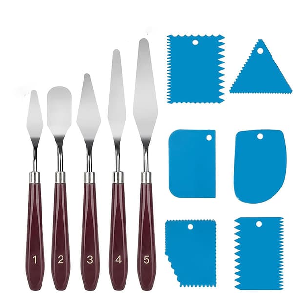 Paletkniv i rustfrit stål til oliemaling, spids kunstspartel til blanding og skrabning Blue 11pcs