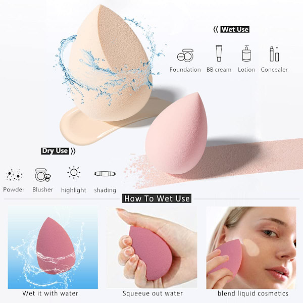 4 makeupsvampe til blending, perfekte til creme, pudder og flydende (lyserød)