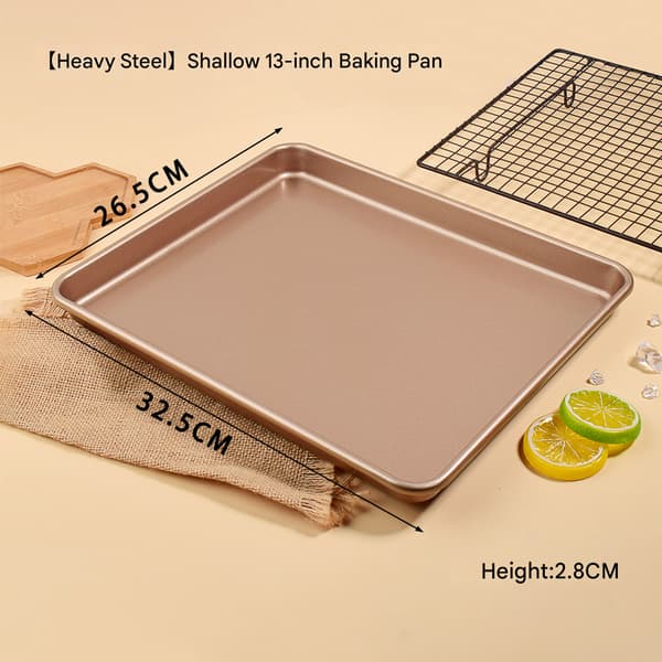 Sæt med lave bageplader non-stick, rektangulær kageform, stabelbart bagepladesæt med 3, ovnplader til bagning, guld (9'/11'/13') Shallow Baking Pans