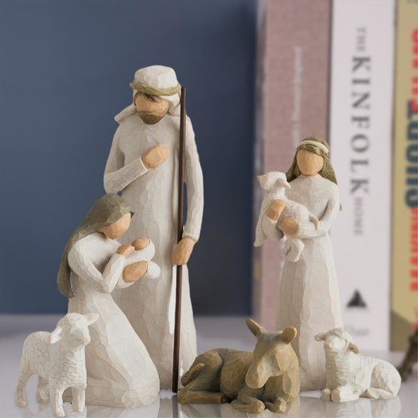 6 st Willow Tree Nativity Figurer Set Staty Handmålad Dekor Julgåva Vit