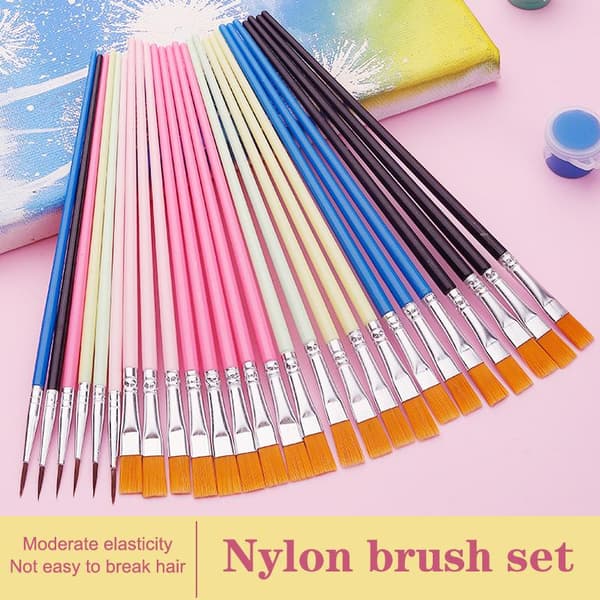 12 kpl sivellinsarja, taidepyöreä litteä nailonkarvasivellin, monivärinen Multicolor A