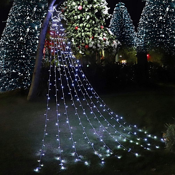 Julepynt Stjernelys Utenfor, 320 LED 16,4Ft Juletrelys [8 Moduser & Vanntett] for Halloween Jul Nyttår Ferie (Jern)