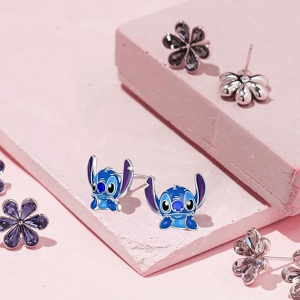 Stitch Øreringe til Piger, Anime Øreringe Studs Blå Søde Øreringe i Rustfrit Stål til Kvinder Øreringe til Øreringe Teenagere Piger Gaver